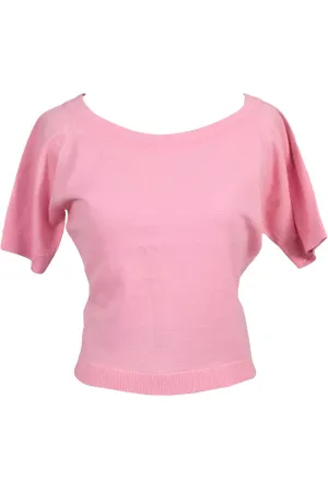 1950s Mirsa Vintage Pink Wool Short Sleeve Sweater
