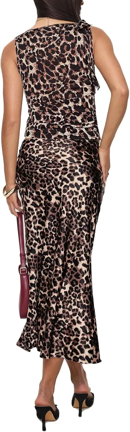 2 Piece Sets for Women Y2k Going Out Ruffle Trim Ruched Tank Top And High Waist Maxi Long Skirt Set Club Dress