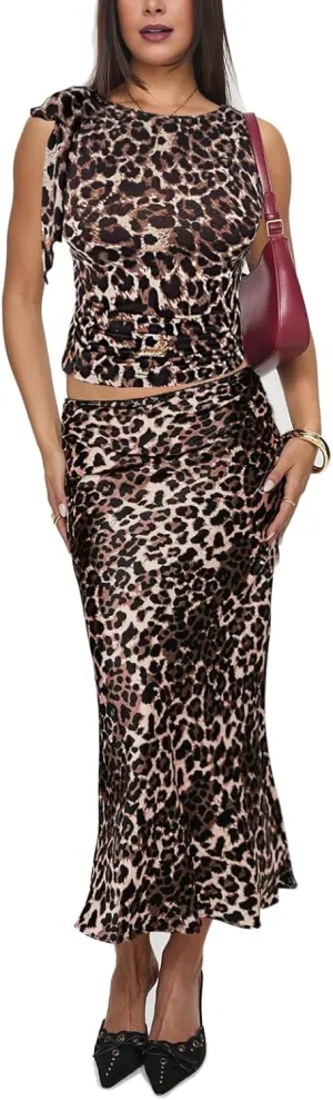 2 Piece Sets for Women Y2k Going Out Ruffle Trim Ruched Tank Top And High Waist Maxi Long Skirt Set Club Dress
