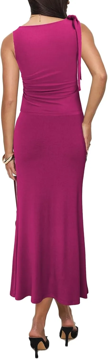 2 Piece Sets for Women Y2k Going Out Ruffle Trim Ruched Tank Top And High Waist Maxi Long Skirt Set Club Dress
