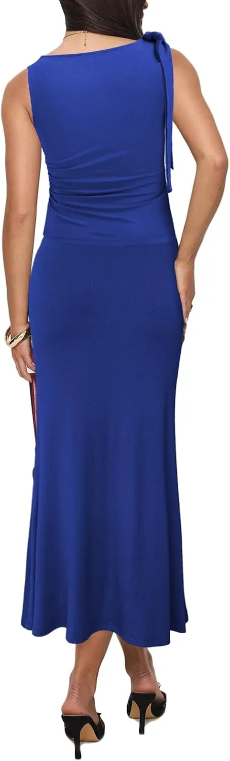 2 Piece Sets for Women Y2k Going Out Ruffle Trim Ruched Tank Top And High Waist Maxi Long Skirt Set Club Dress