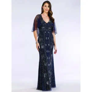 29393 - Cape Sleeve Beaded Gown