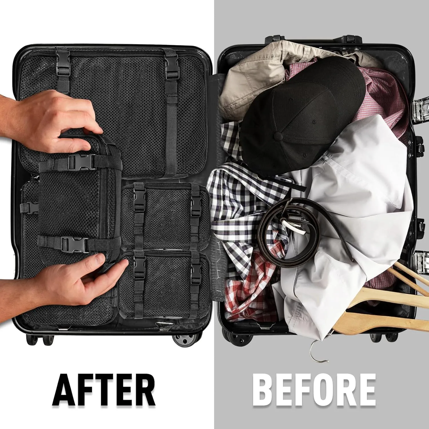 4 Set Tactical Packing Cubes Compressible Mesh Duffle Storage Bag,Portable Edc Molle Pouch Organizer.