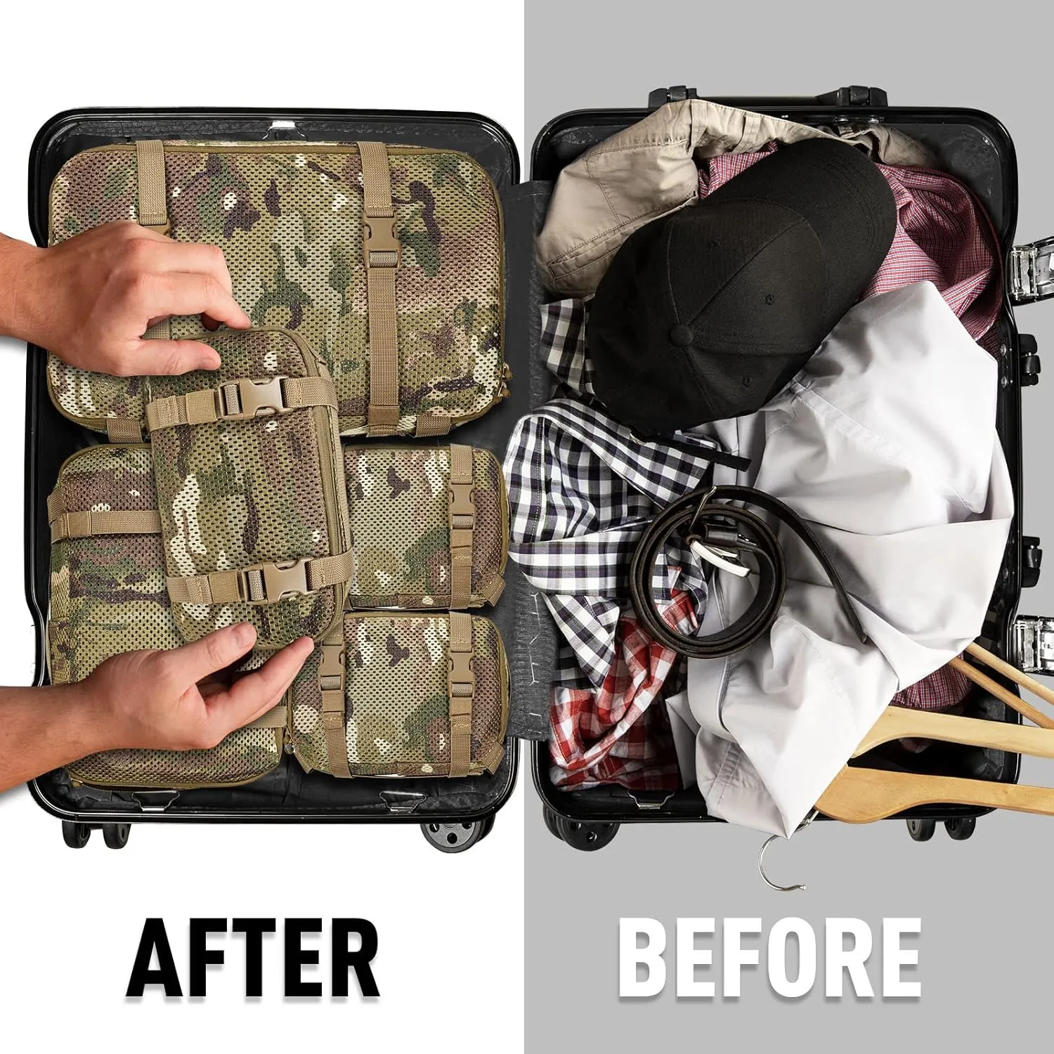 4 Set Tactical Packing Cubes Compressible Mesh Duffle Storage Bag,Portable Edc Molle Pouch Organizer.