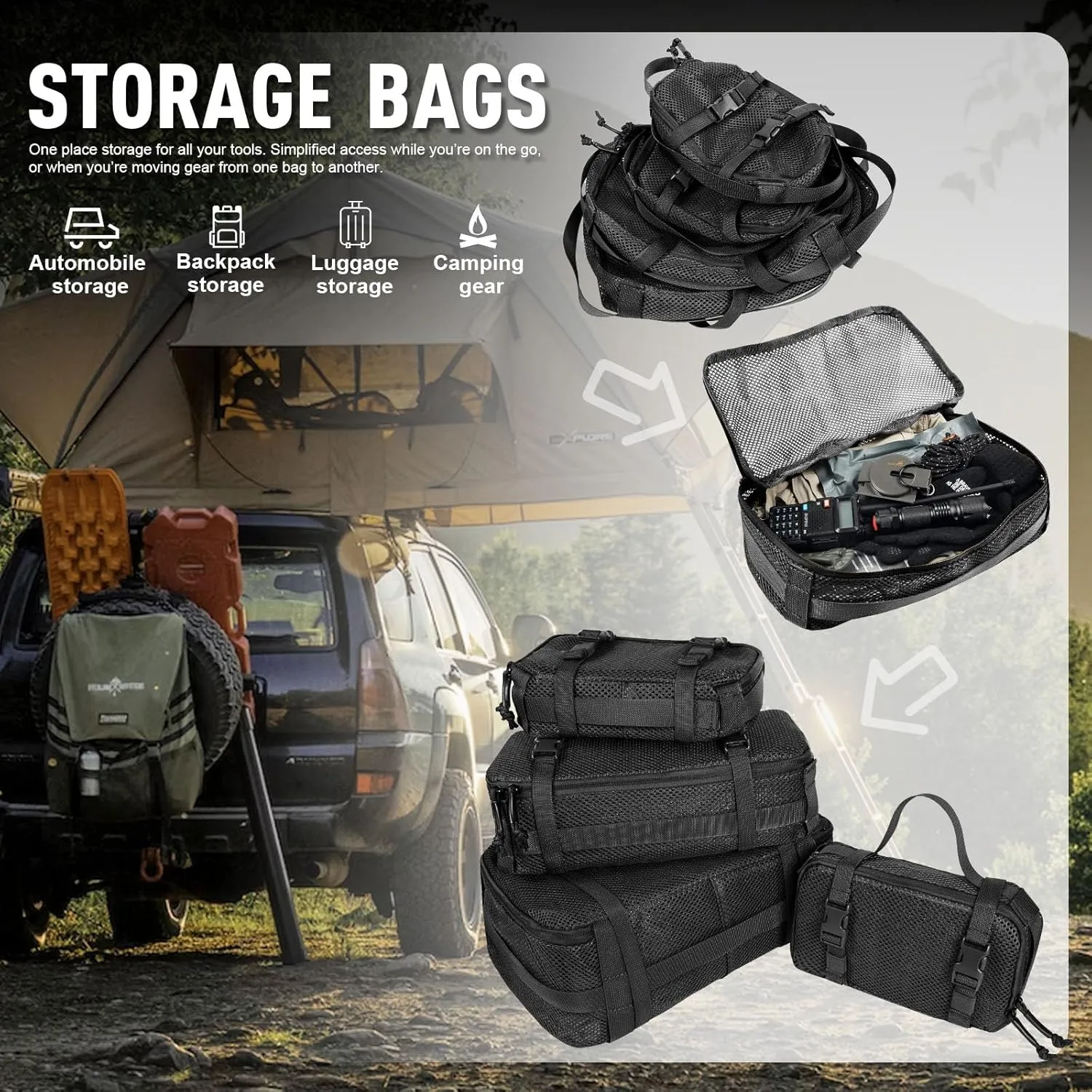 4 Set Tactical Packing Cubes Compressible Mesh Duffle Storage Bag,Portable Edc Molle Pouch Organizer.