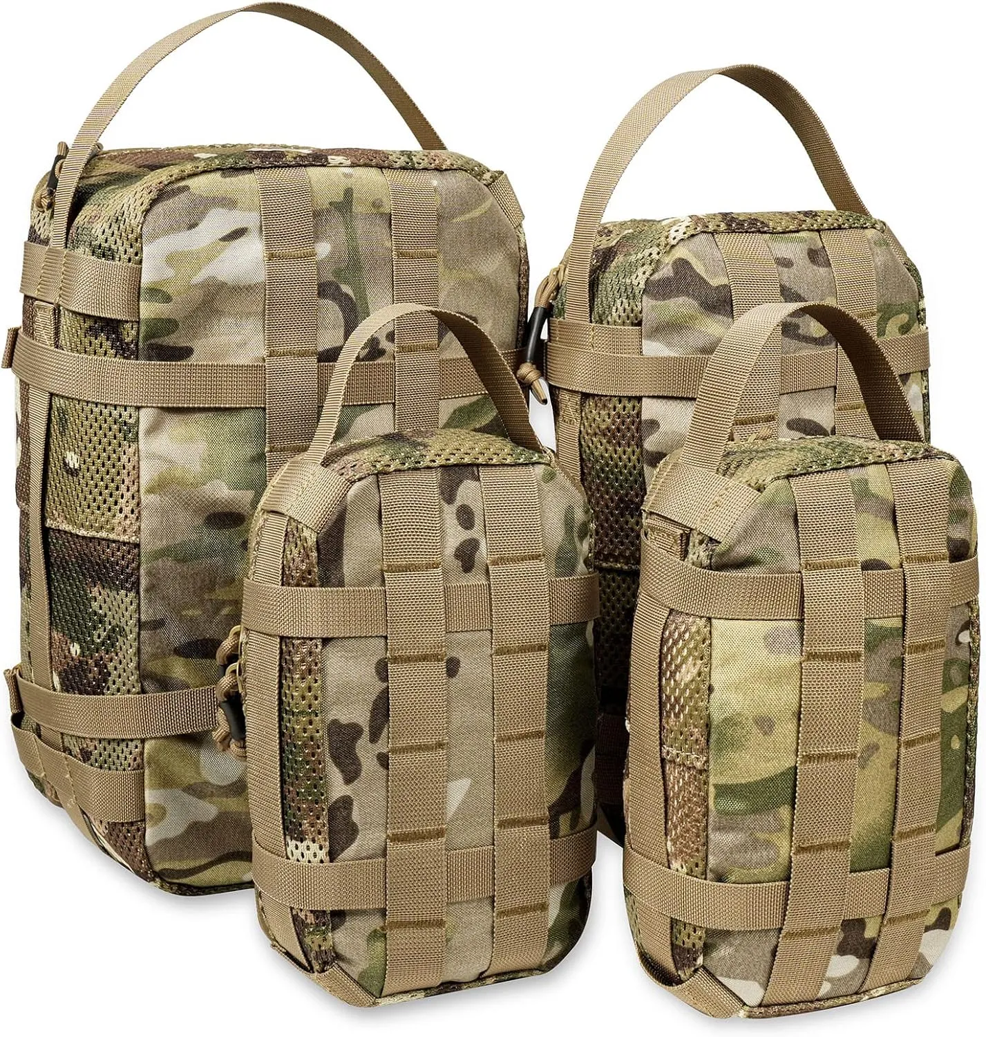 4 Set Tactical Packing Cubes Compressible Mesh Duffle Storage Bag,Portable Edc Molle Pouch Organizer.