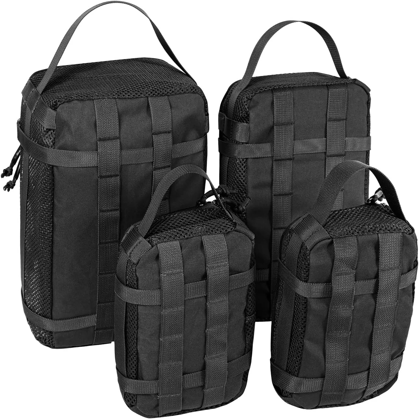 4 Set Tactical Packing Cubes Compressible Mesh Duffle Storage Bag,Portable Edc Molle Pouch Organizer.