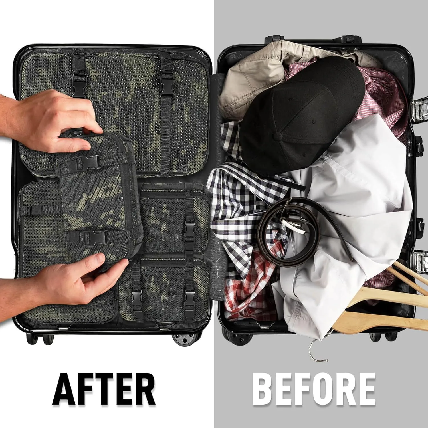 4 Set Tactical Packing Cubes Compressible Mesh Duffle Storage Bag,Portable Edc Molle Pouch Organizer.