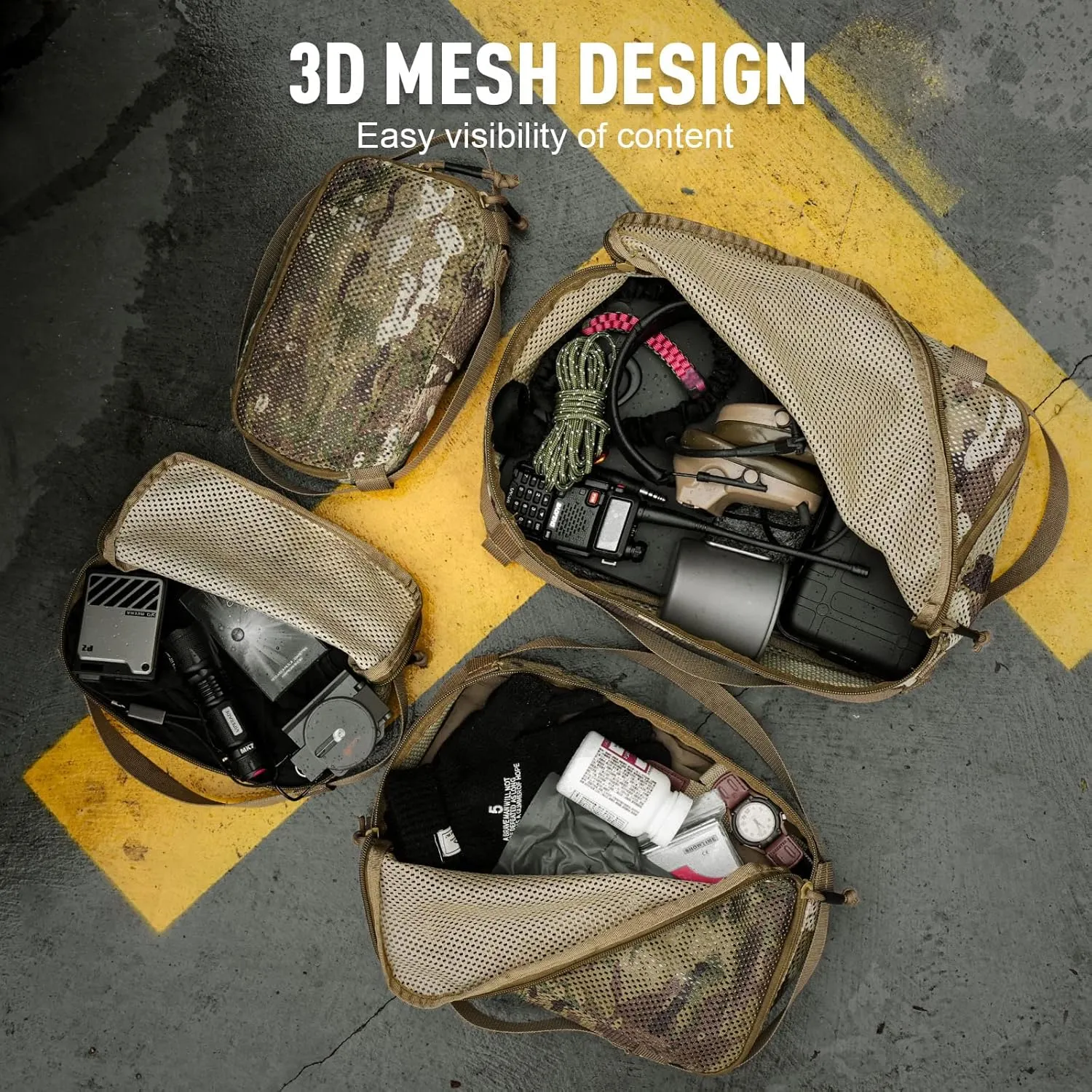 4 Set Tactical Packing Cubes Compressible Mesh Duffle Storage Bag,Portable Edc Molle Pouch Organizer.