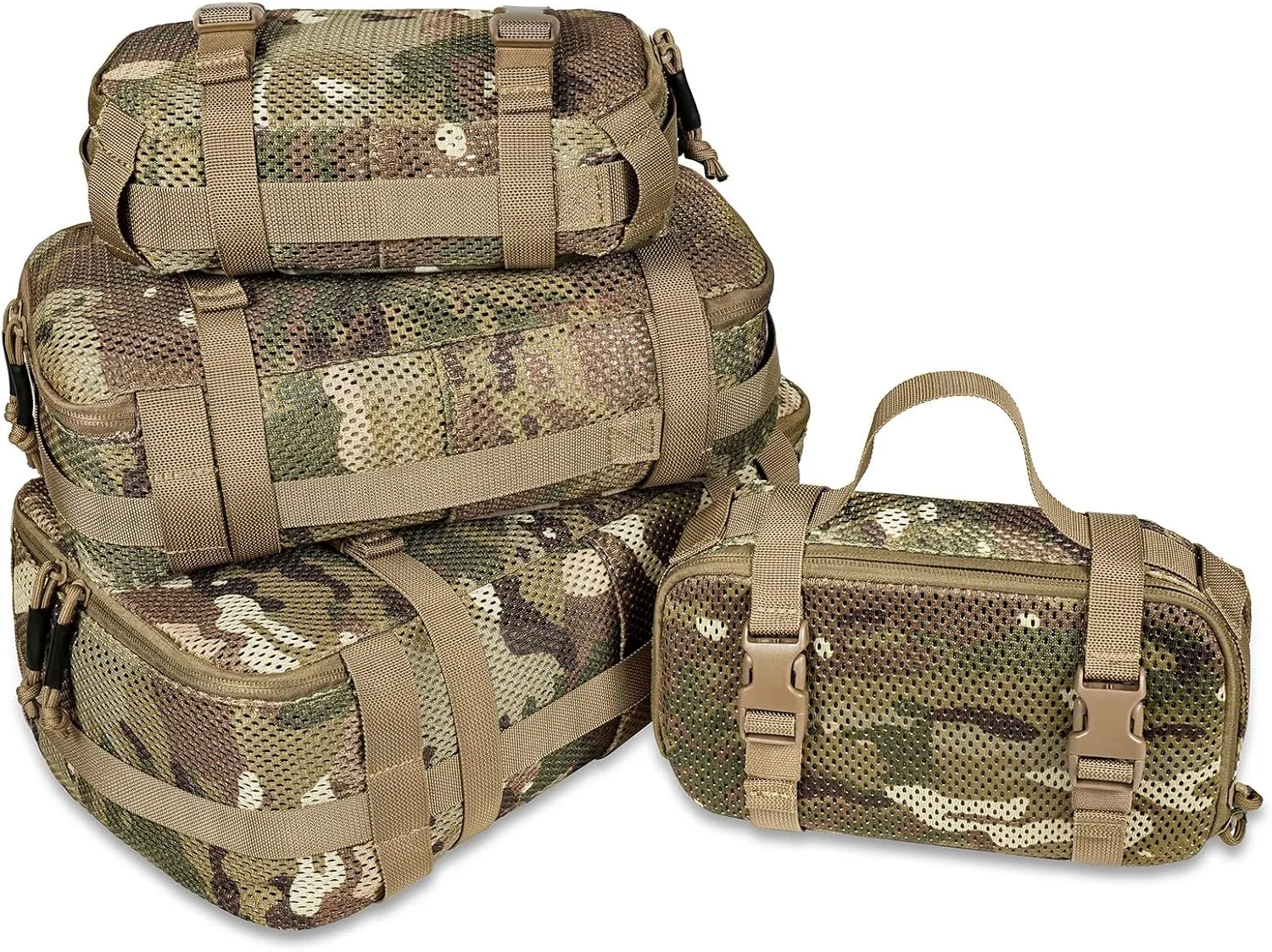 4 Set Tactical Packing Cubes Compressible Mesh Duffle Storage Bag,Portable Edc Molle Pouch Organizer.