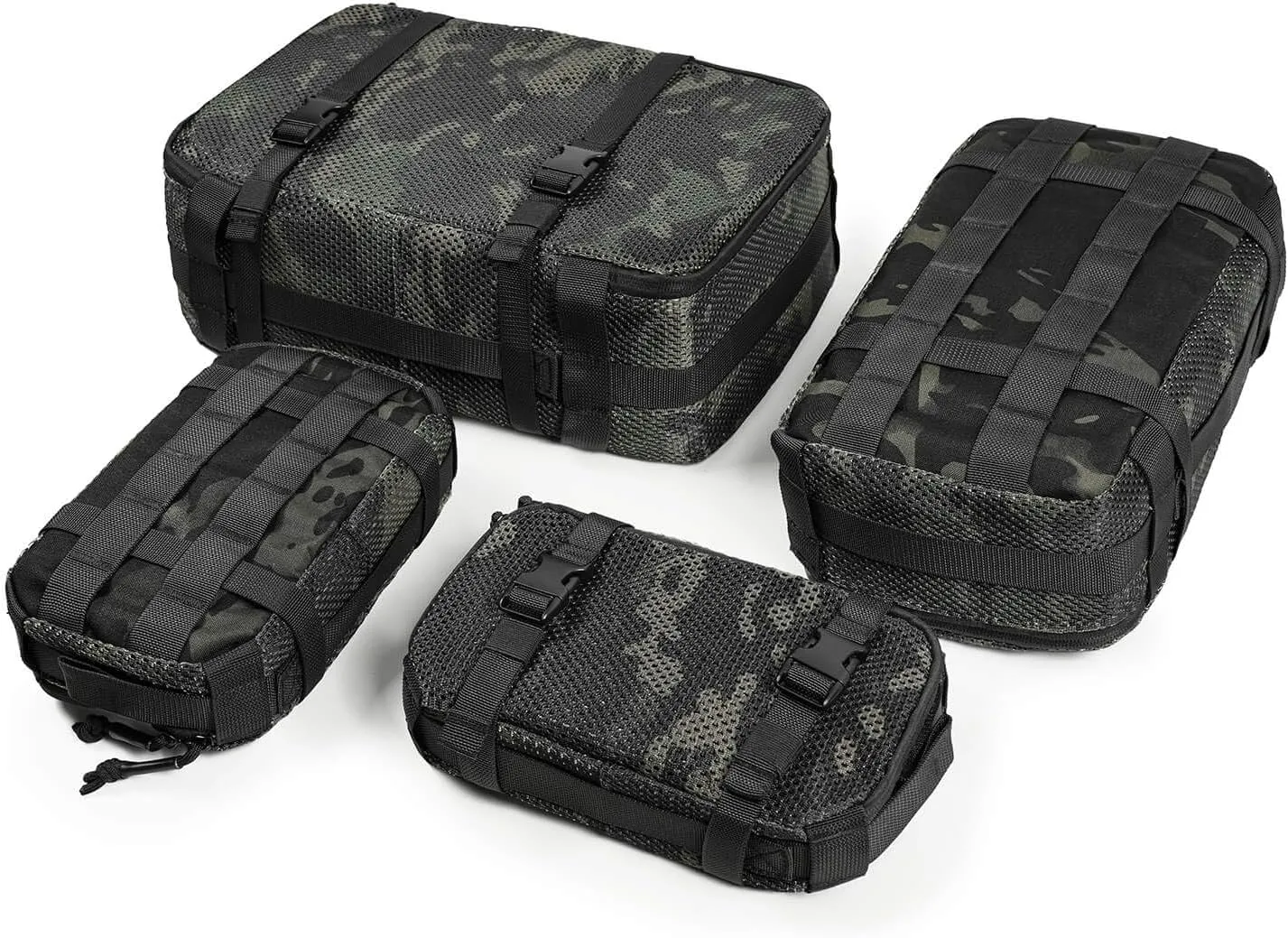 4 Set Tactical Packing Cubes Compressible Mesh Duffle Storage Bag,Portable Edc Molle Pouch Organizer.