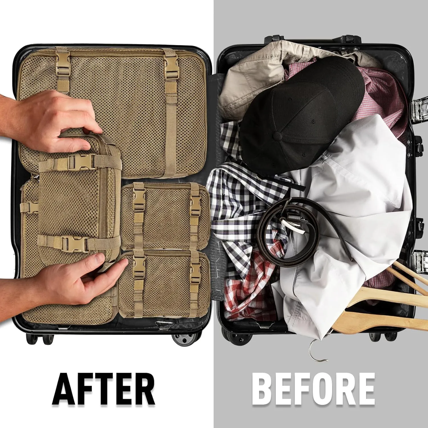 4 Set Tactical Packing Cubes Compressible Mesh Duffle Storage Bag,Portable Edc Molle Pouch Organizer.