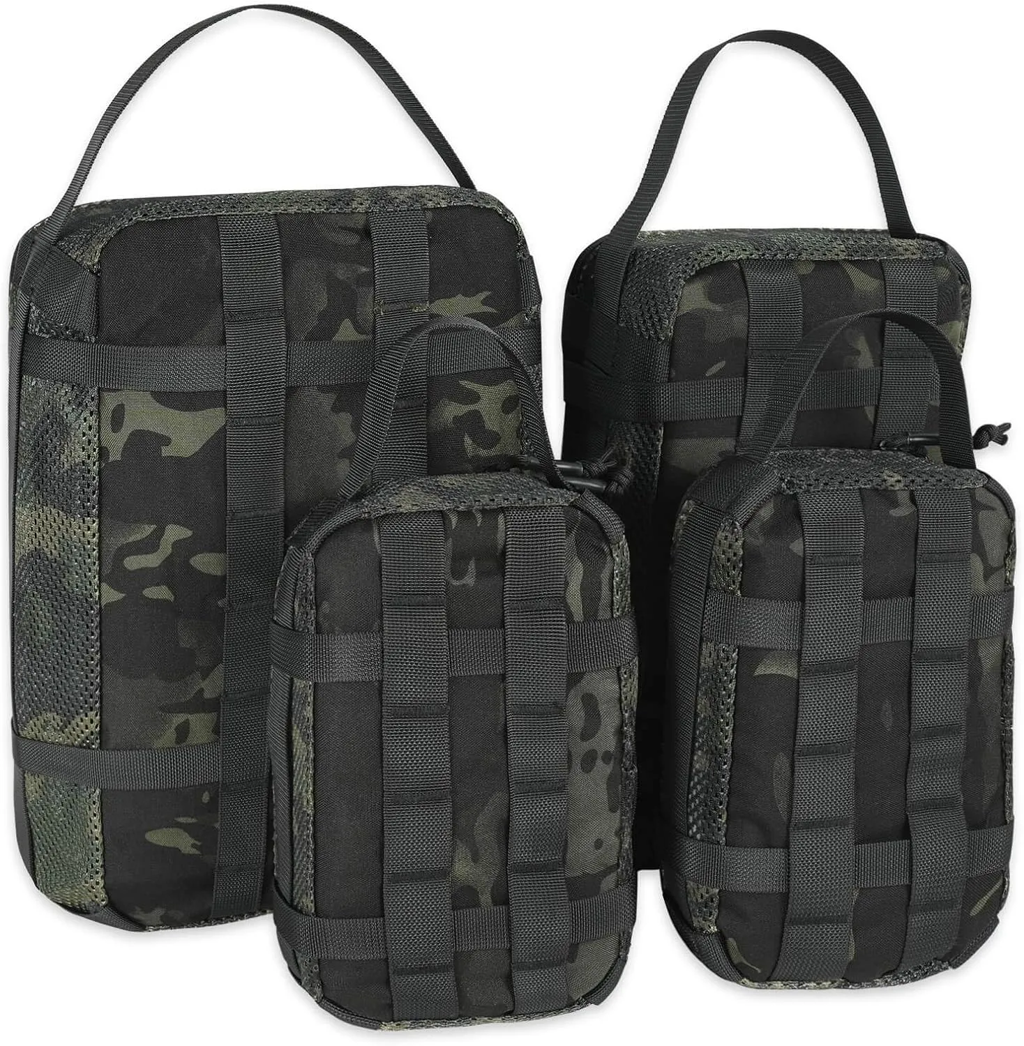 4 Set Tactical Packing Cubes Compressible Mesh Duffle Storage Bag,Portable Edc Molle Pouch Organizer.