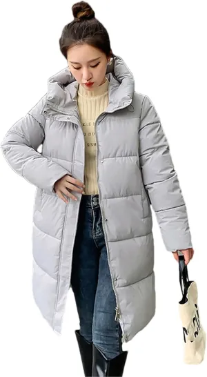 Adhdyuud Women Winter Long Hooded Parkas Puffer Jacket Cotton Padded Parka Coat Jacket Warm Outwear