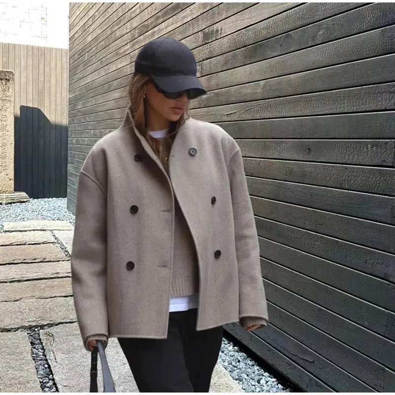 Advbridge Elegant Faux Fur Jackets Women Loose O-neck Long Sleeves Double Breasted Female Coats 2024 Autumn Winter New Lady Streetwears