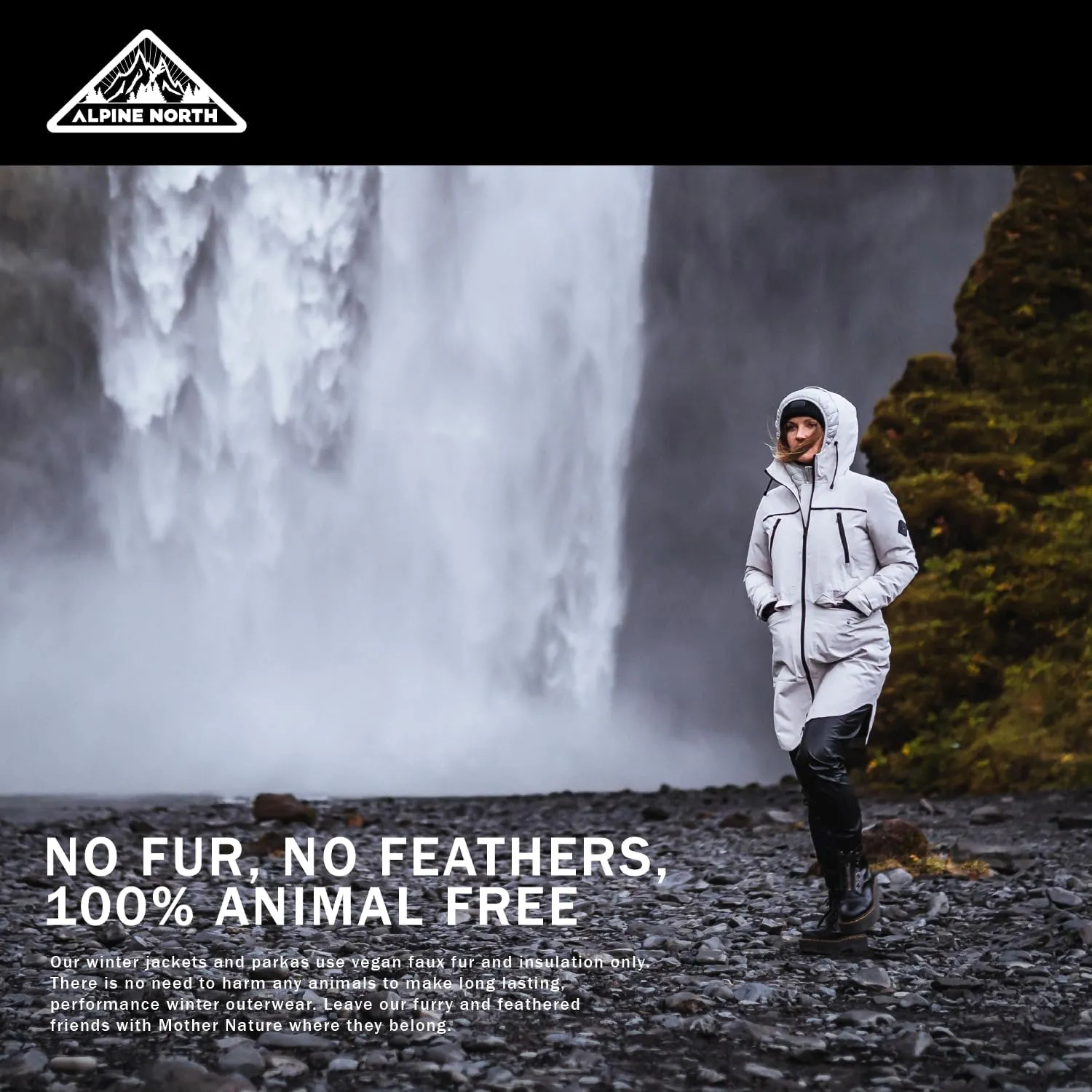 ALPINE NORTH Kluane Womens Vegan Down Recycled Ultra Long Winter Parka with Hood