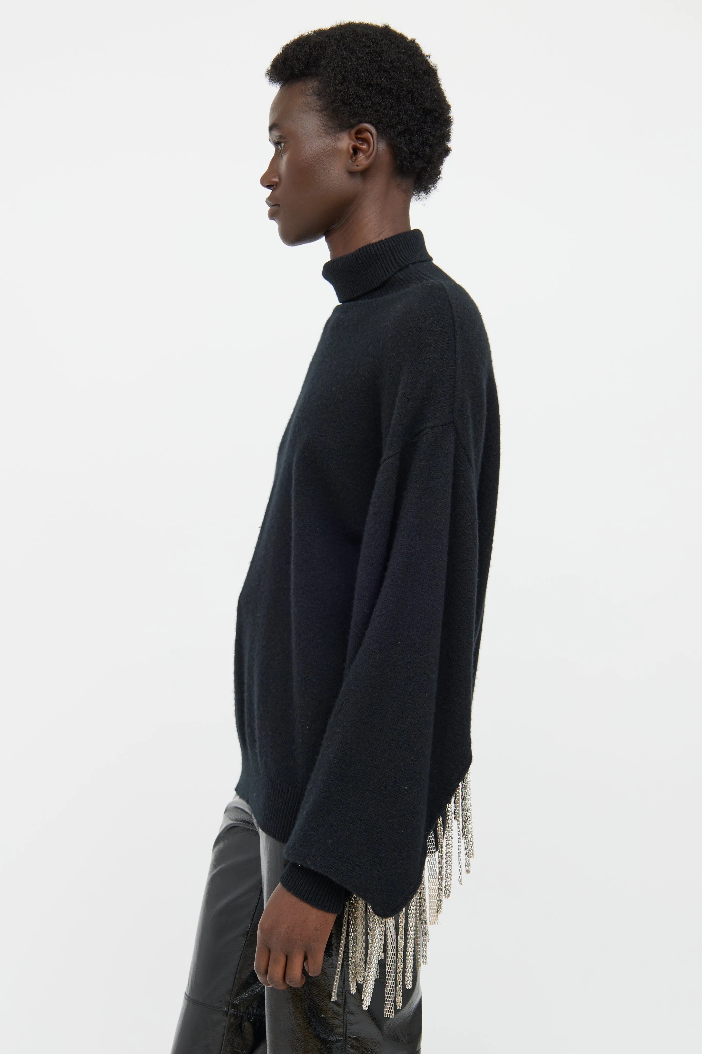 Black Chain Fringe Knitted Sweater