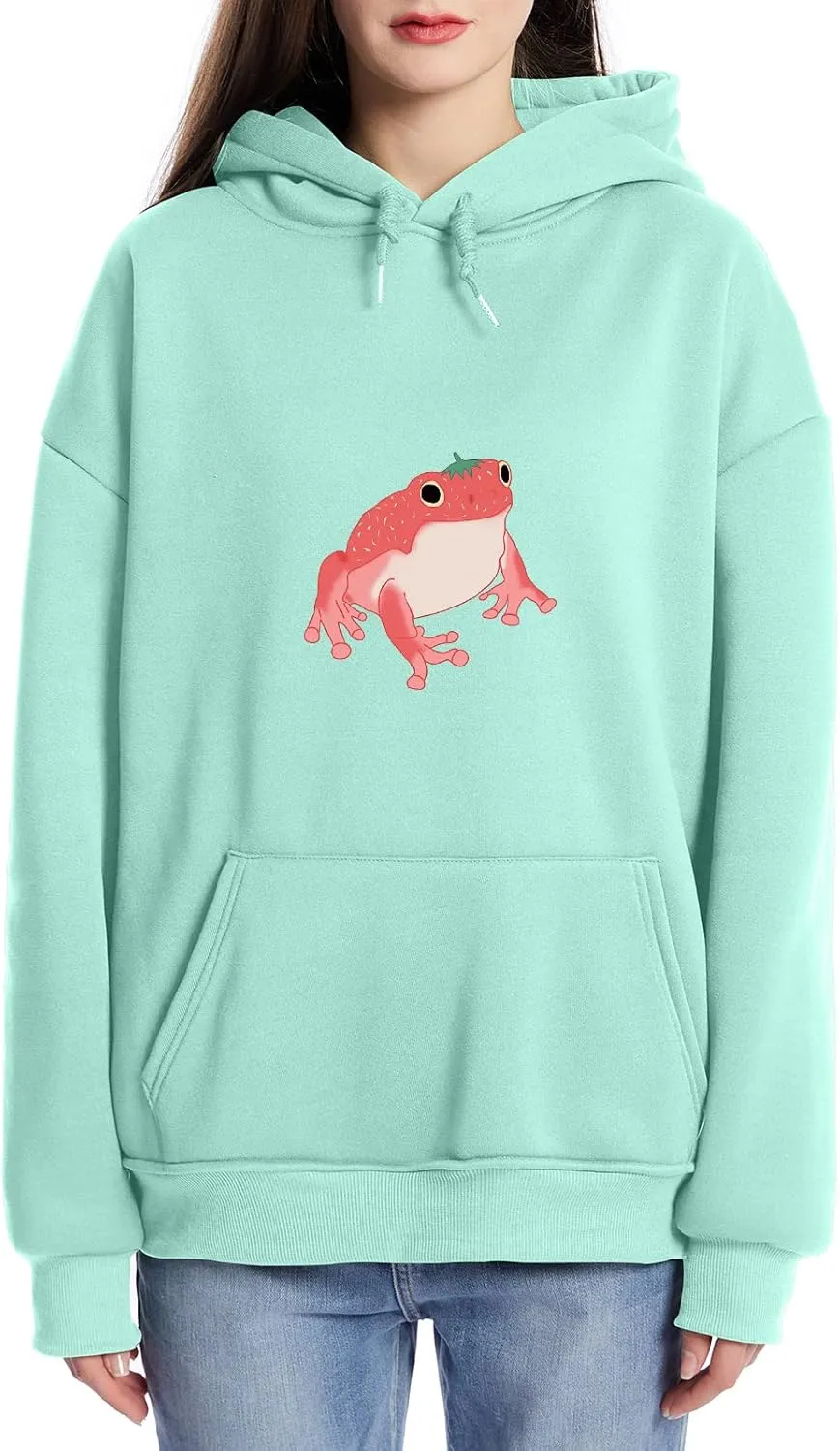 Bobeutou Cute Mushroom Graphic Kawaii Sweatshirt for Teen Girls Oversized Aesthetic Warm Hoodie Tops with Pocket Pullover