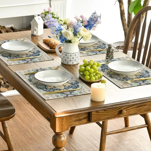 Boho Bohemia Style Sliver Placemats Set of 4, 12x18 Inch Country Rustic Farmhouse Magical Fall Table Mats for Party Kitchen Dining Decoration