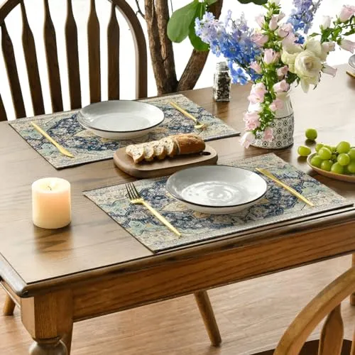 Boho Bohemia Style Sliver Placemats Set of 4, 12x18 Inch Country Rustic Farmhouse Magical Fall Table Mats for Party Kitchen Dining Decoration