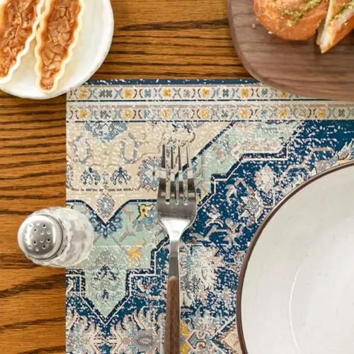 Boho Bohemia Style Sliver Placemats Set of 4, 12x18 Inch Country Rustic Farmhouse Magical Fall Table Mats for Party Kitchen Dining Decoration