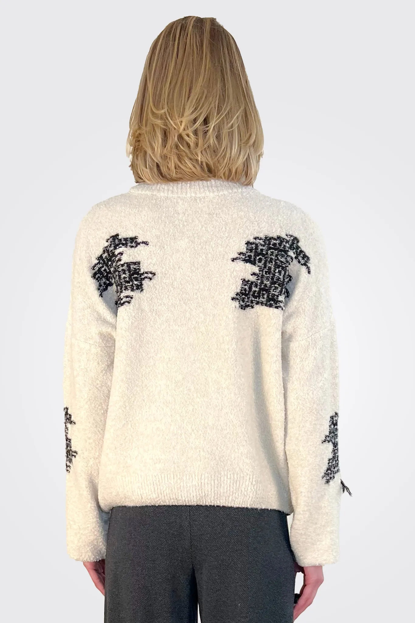 Bouclé High Neck Detail Sweater - Cream Multi