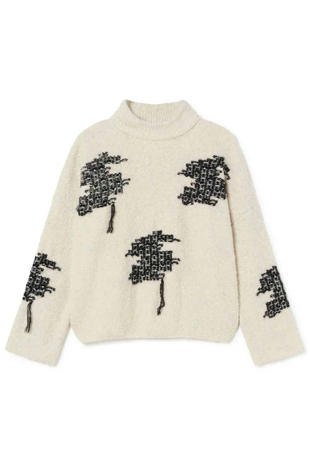 Bouclé High Neck Detail Sweater - Cream Multi