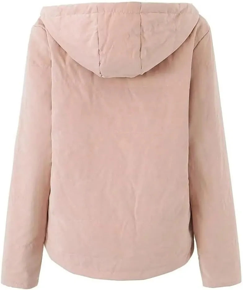 Casual Women Solid Hooded Cotton Jacket Thick Warm Padded Coat Loose Zipper Female Outwear(3X-Large)