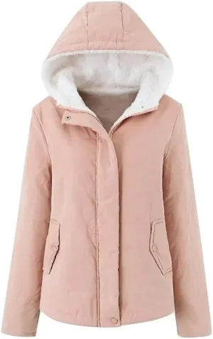 Casual Women Solid Hooded Cotton Jacket Thick Warm Padded Coat Loose Zipper Female Outwear(3X-Large)