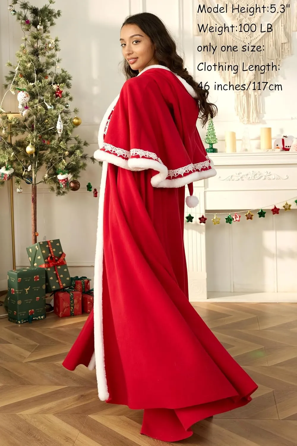 Christmas Red Cape Cloak with Hood Women Mrs Claus Costume Adult Women Christmas Costumes for Women