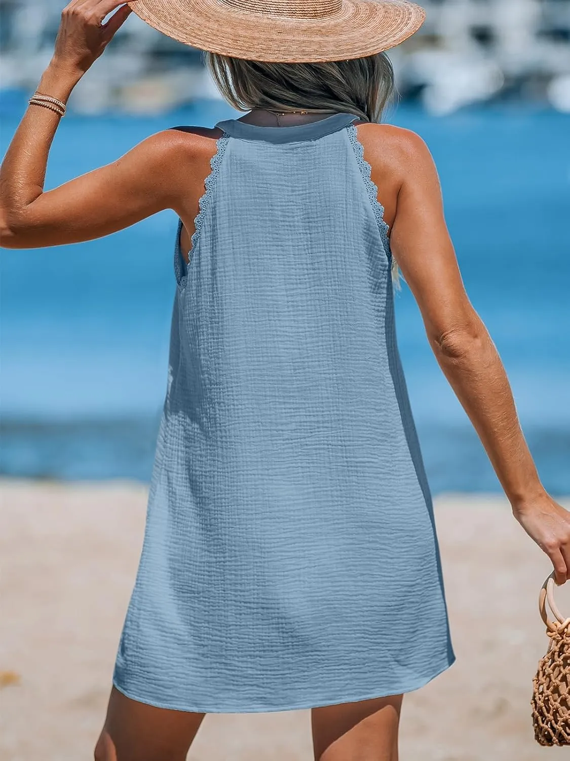 CUPSHE Women Swimsuit Coverup V Neck Sleeveless Beach Cover Ups Dress Lace Trim Vacation Outfits for 2025