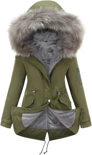 European Women Parkas Coat Hooded Cotton Padded Long Winter Jackets Warm Fleece Female Outerwear(EU S)