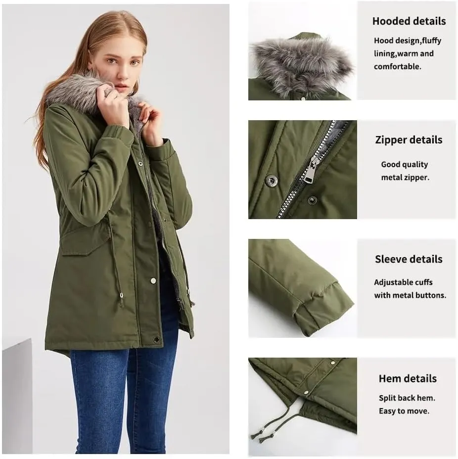 European Women Parkas Coat Hooded Cotton Padded Long Winter Jackets Warm Fleece Female Outerwear(EU S)
