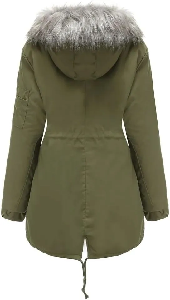 European Women Parkas Coat Hooded Cotton Padded Long Winter Jackets Warm Fleece Female Outerwear(EU S)