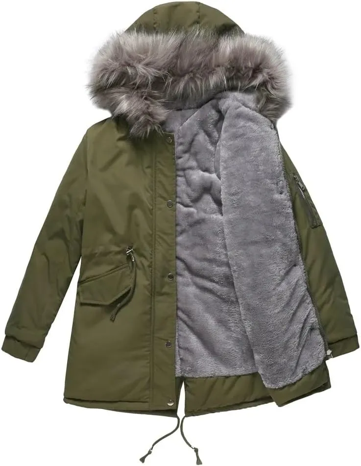 European Women Parkas Coat Hooded Cotton Padded Long Winter Jackets Warm Fleece Female Outerwear(EU S)