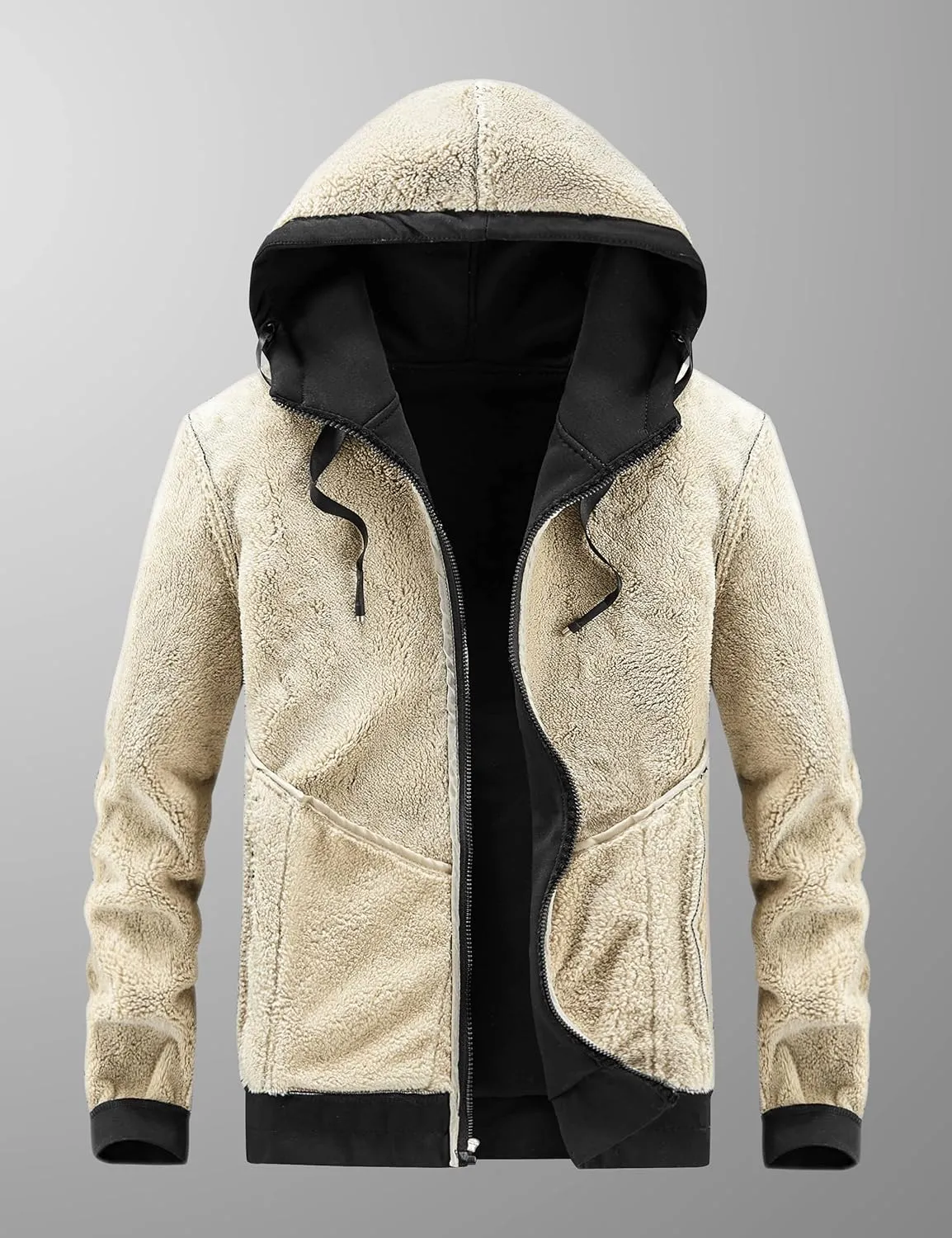 Flygo Fleece Hoodie for Men Warm Full Zip Sherpa Lined Sweatshirt Winter Jacket