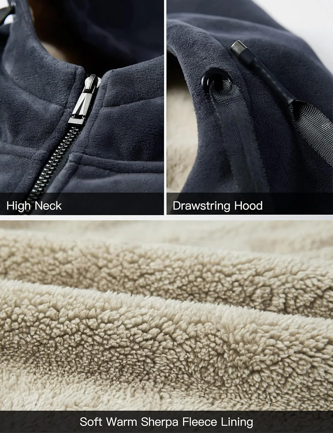 Flygo Fleece Hoodie for Men Warm Full Zip Sherpa Lined Sweatshirt Winter Jacket