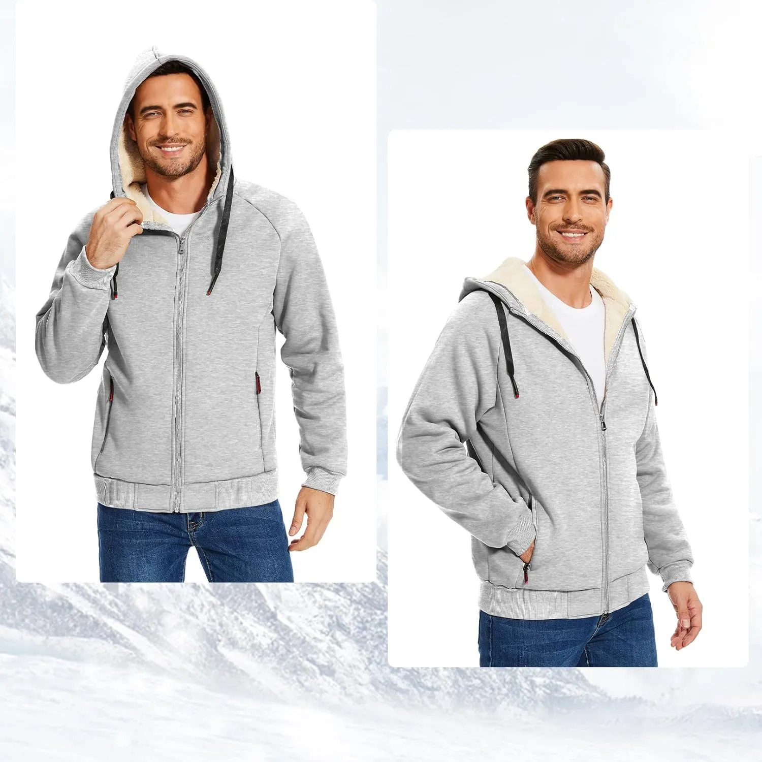 Flygo Fleece Hoodie for Men Warm Full Zip Sherpa Lined Sweatshirt Winter Jacket