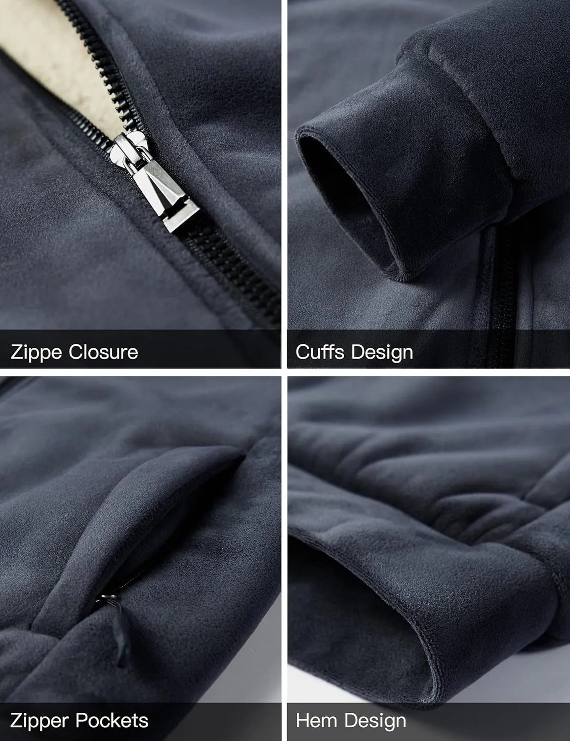 Flygo Fleece Hoodie for Men Warm Full Zip Sherpa Lined Sweatshirt Winter Jacket