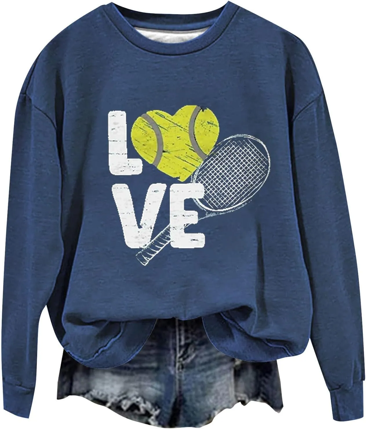 Graphic Sweatshirts for Women LOVE Tennis Long Sleeve Crew Neck Comfort Sweatshirt Aesthetic Going out Pullover Tops