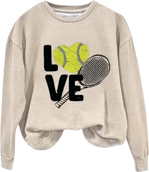 Graphic Sweatshirts for Women LOVE Tennis Long Sleeve Crew Neck Comfort Sweatshirt Aesthetic Going out Pullover Tops