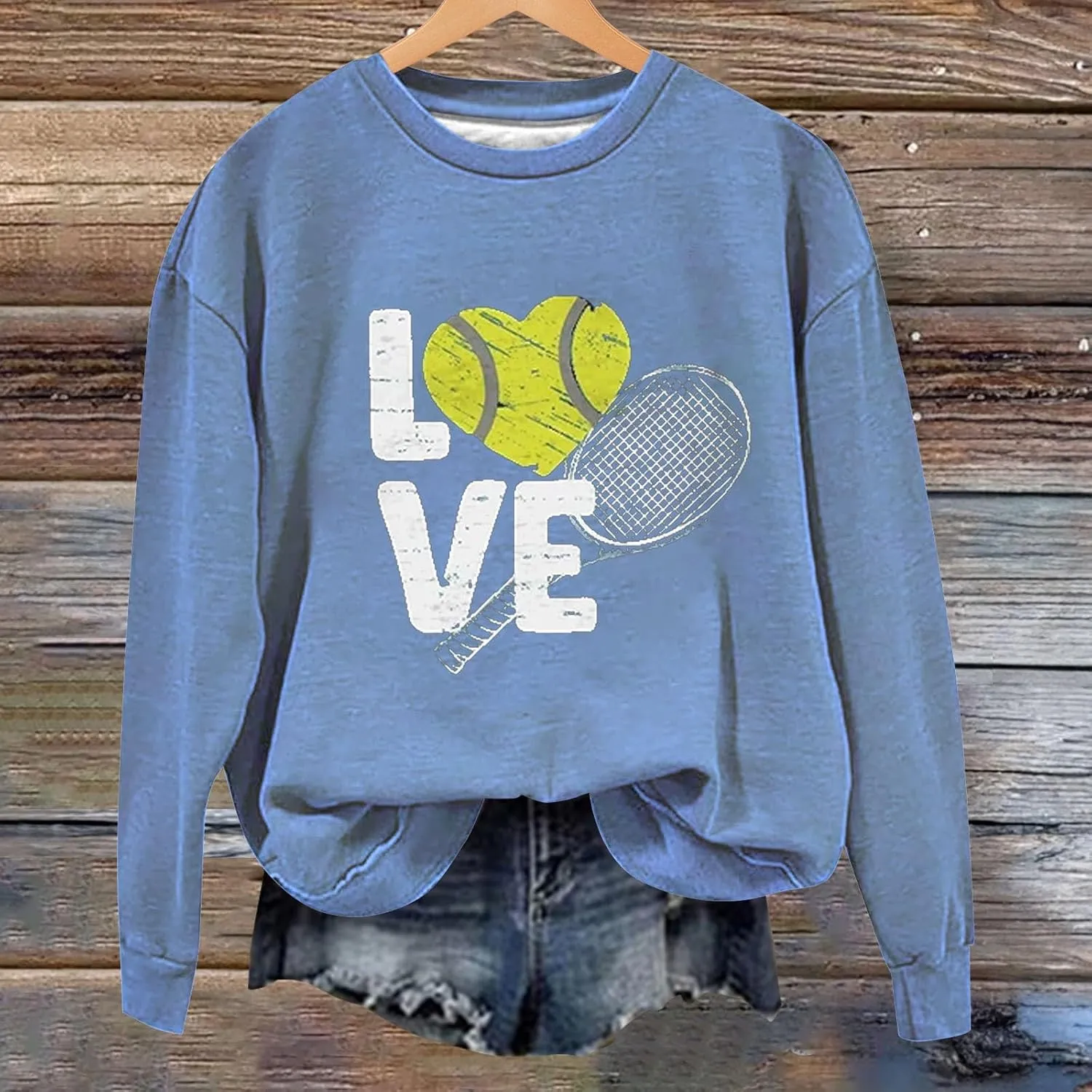 Graphic Sweatshirts for Women LOVE Tennis Long Sleeve Crew Neck Comfort Sweatshirt Aesthetic Going out Pullover Tops