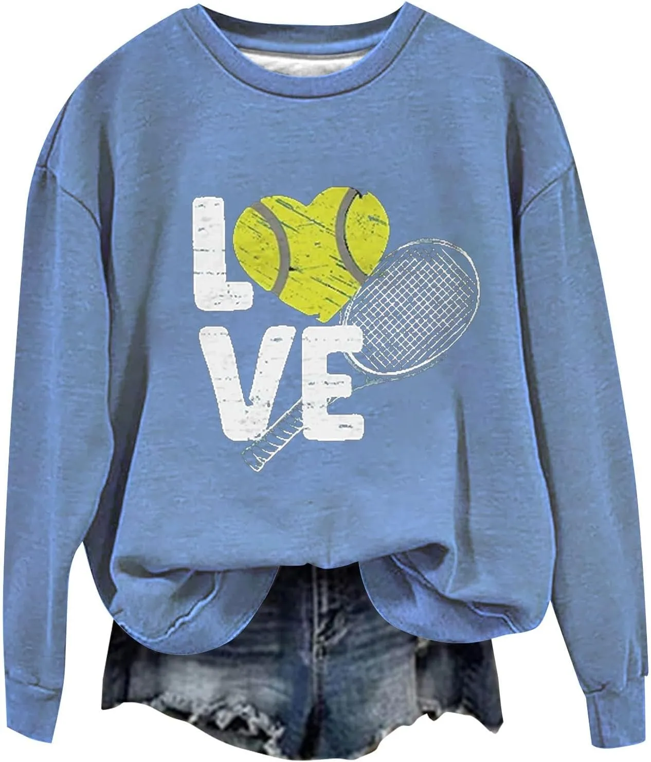 Graphic Sweatshirts for Women LOVE Tennis Long Sleeve Crew Neck Comfort Sweatshirt Aesthetic Going out Pullover Tops