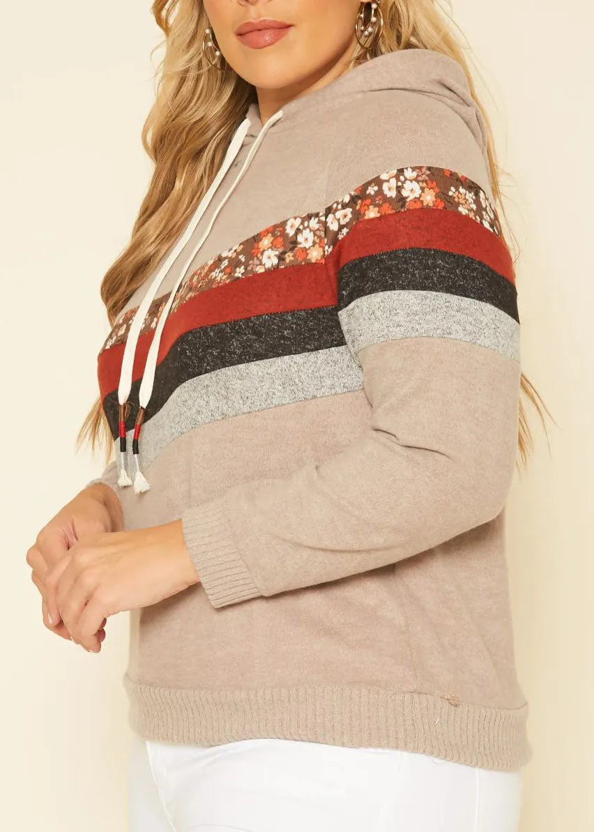 HI Curvy Plus Size women Multi Striped Hooded Sweater