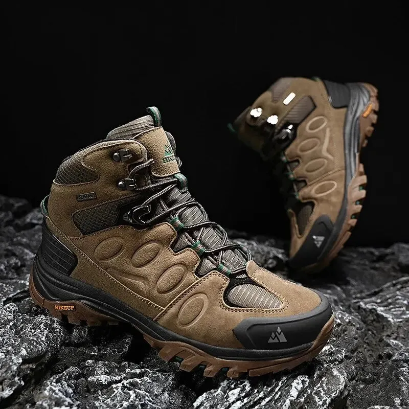 HIKEUP High-Top Men's Lace-Up Non-slip Hiking Boots: Conquer Any Terrain, Even Fishing Banks
