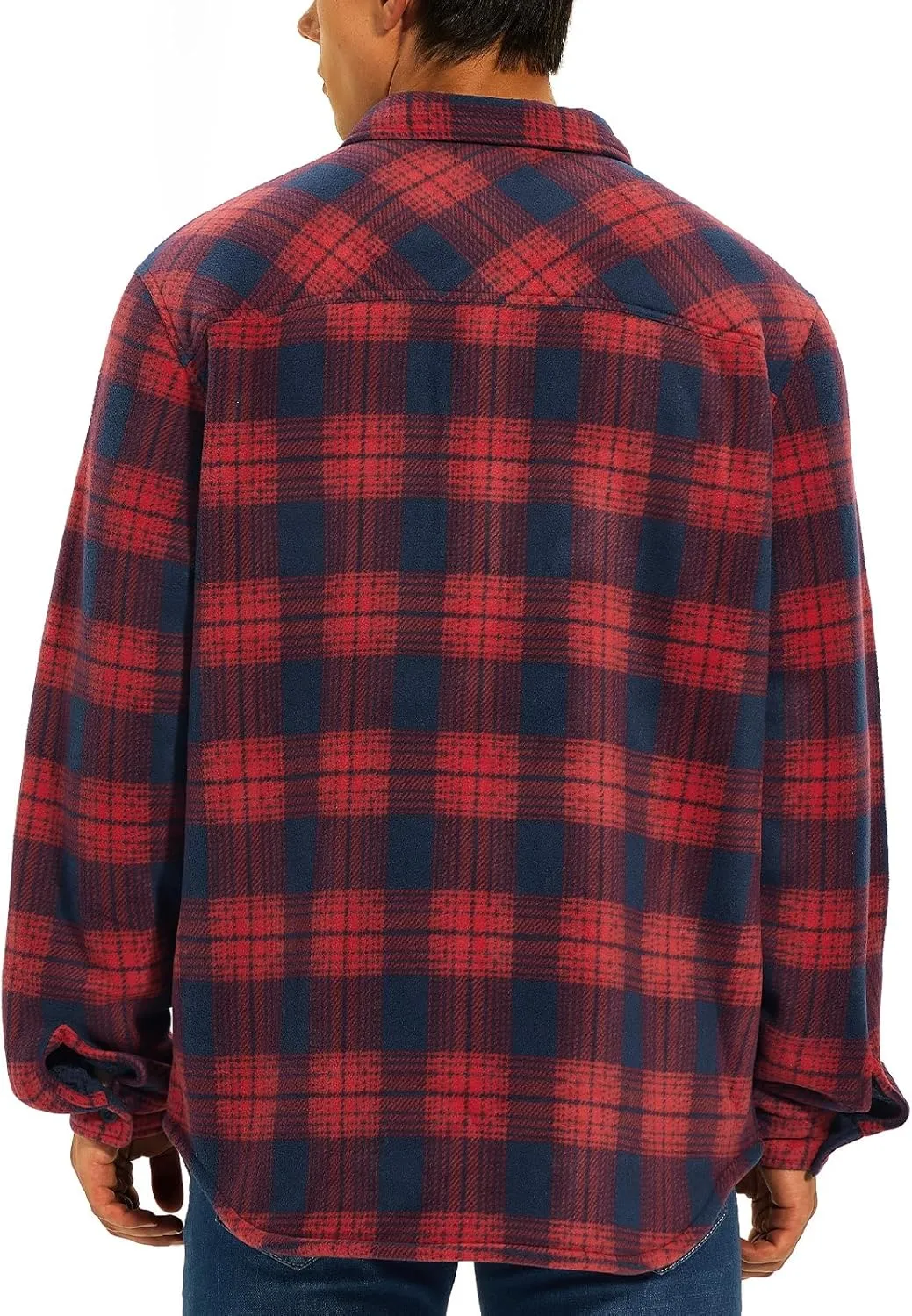 HODOSPORTS Plaid Heavyweight Mens Flannel Jacket Sherpa Lined Thick Fleece Flannel Shirts Long Sleeve Bottom Down