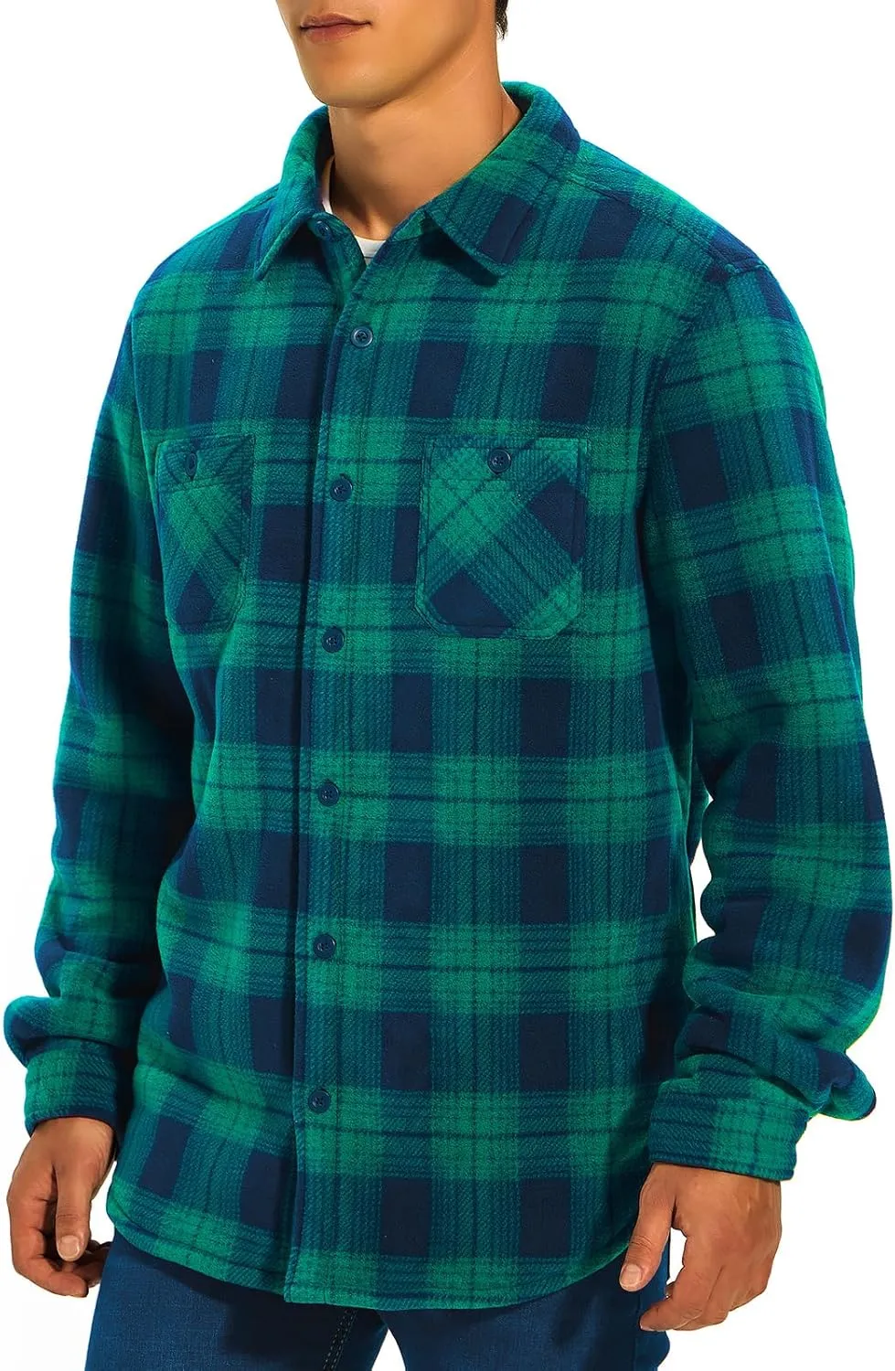 HODOSPORTS Plaid Heavyweight Mens Flannel Jacket Sherpa Lined Thick Fleece Flannel Shirts Long Sleeve Bottom Down