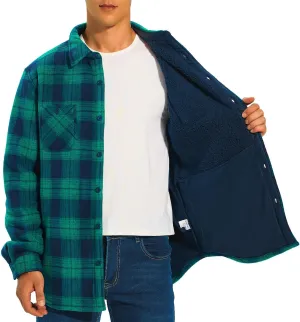 HODOSPORTS Plaid Heavyweight Mens Flannel Jacket Sherpa Lined Thick Fleece Flannel Shirts Long Sleeve Bottom Down