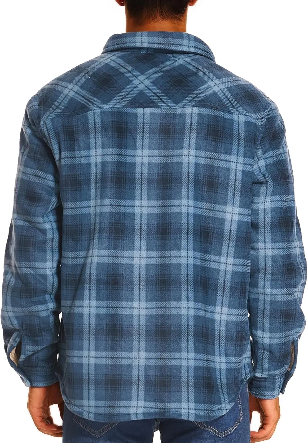 HODOSPORTS Plaid Heavyweight Mens Flannel Jacket Sherpa Lined Thick Fleece Flannel Shirts Long Sleeve Bottom Down