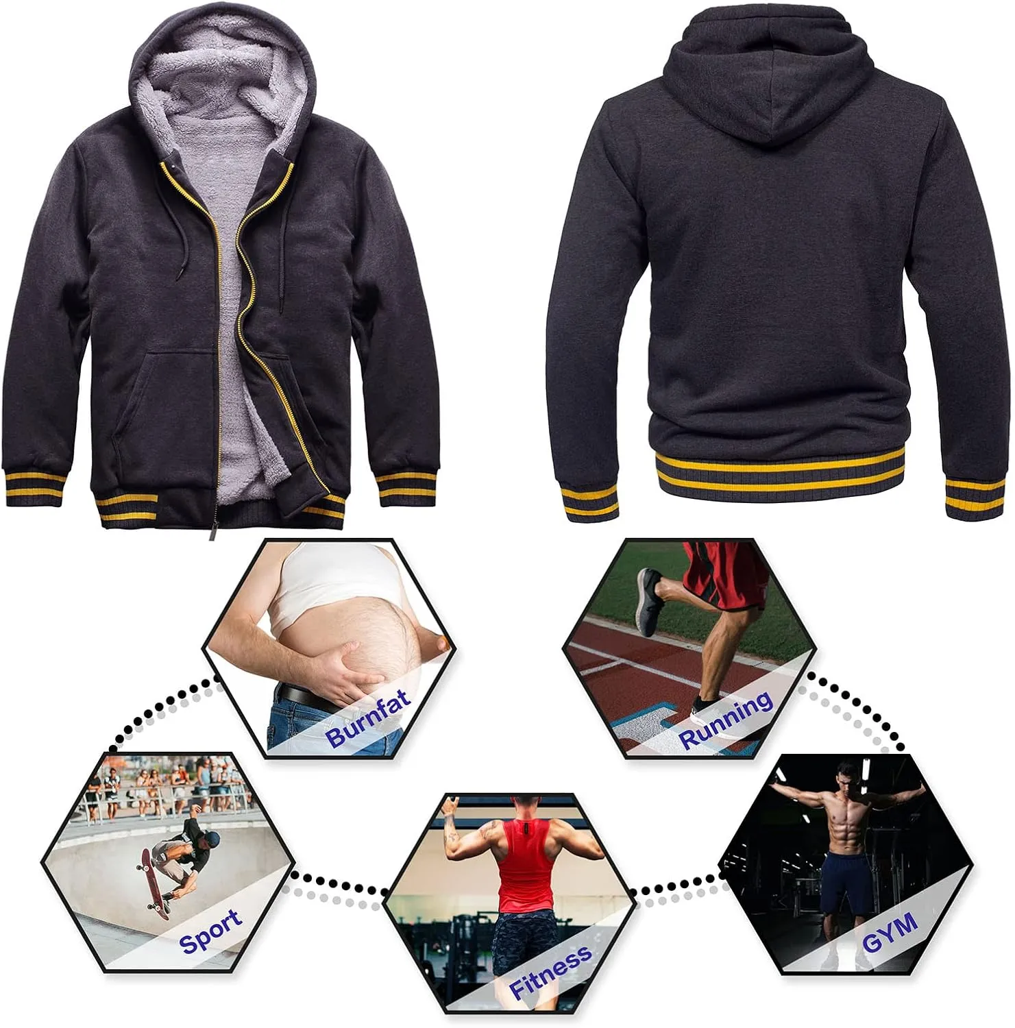 Hoodies for Men Casual Zip Up Heavyweight Fleece Hooded Sweatshirts Winter Sherpa Lined Warm Pullover Jackets
